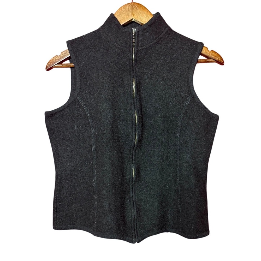 Woolrich Vest Women Medium‎ Black 100% Wool Full Zip Mock Neck 9529 Granola Girl